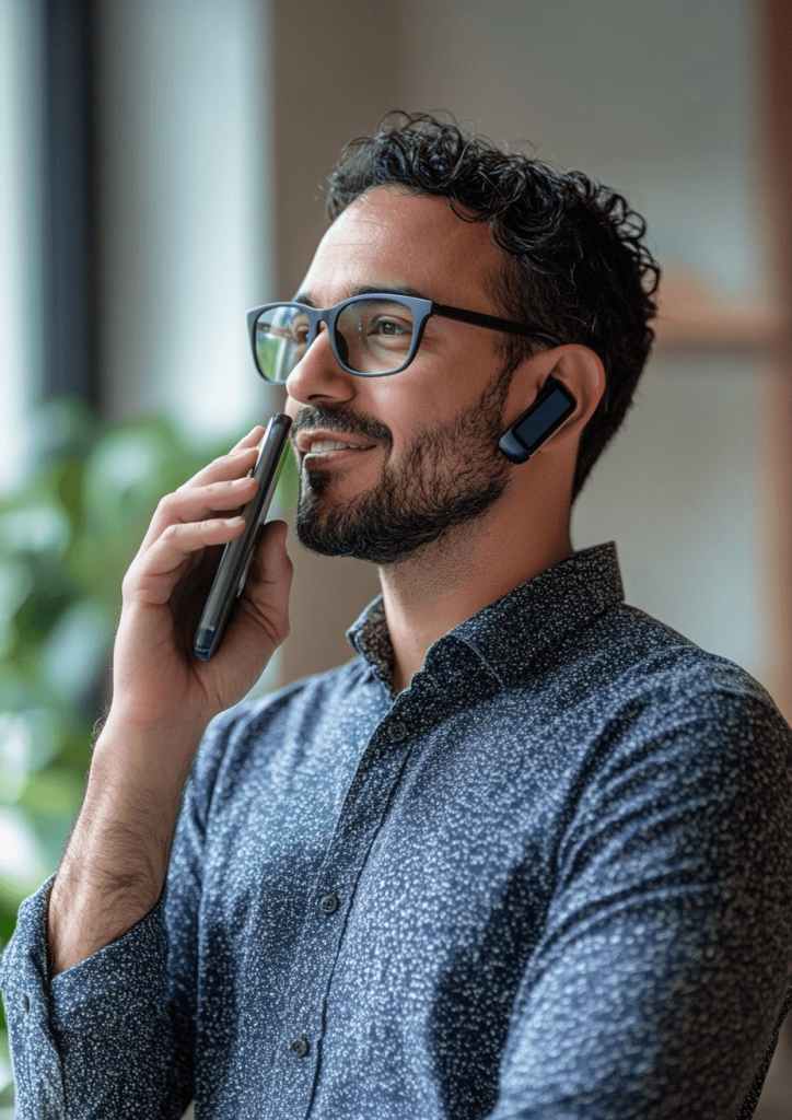 A business owner taking a phone call. This image is found on ResultsResourcing's Free Consultation page.