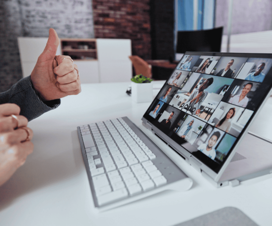 Virtual assistant teams on a virtual meeting.